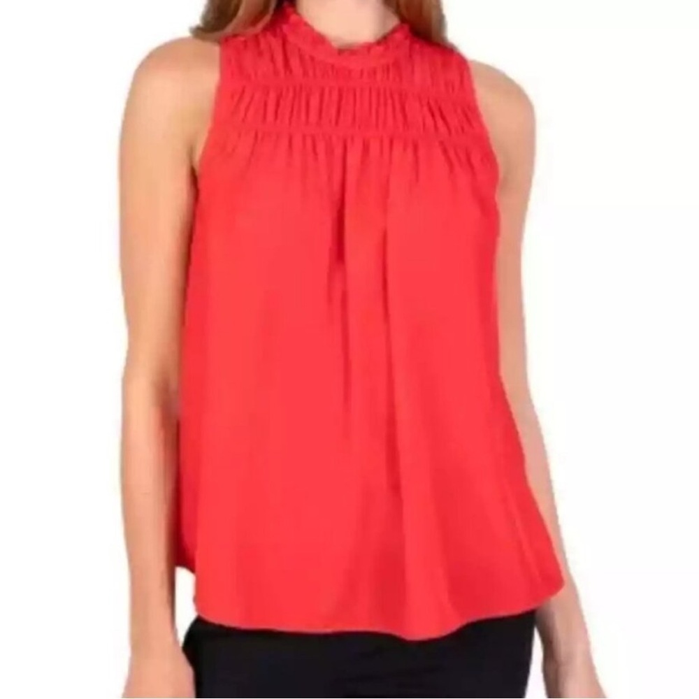 Joie Red Gathered Ruffle Neck Holiday Blouse